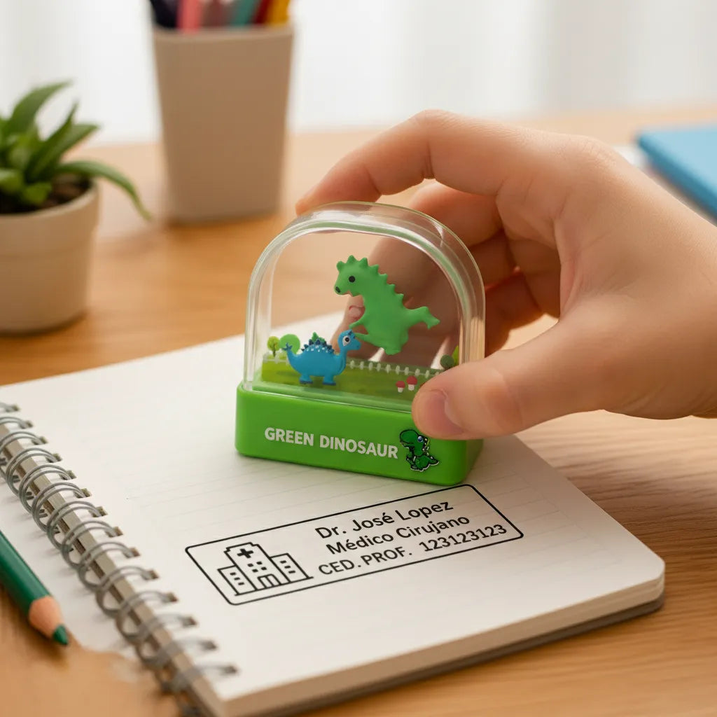 Sello Personalizado Autoentintable Dinosaur para Médico, Maestro y Oficina