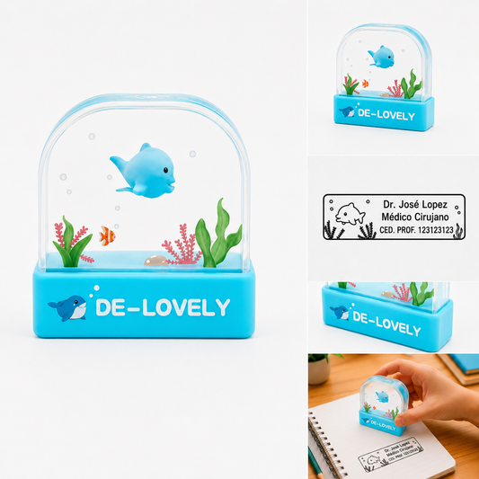 Sello Personalizado Autoentintable DeLovely Blue para Médico, Maestro y Oficina