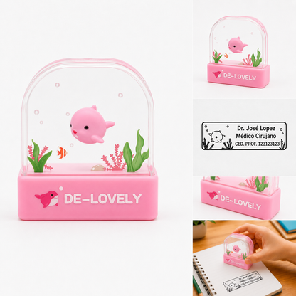 Sello Personalizado Autoentintable De Lovely Pink para Médico, Maestro y Oficina