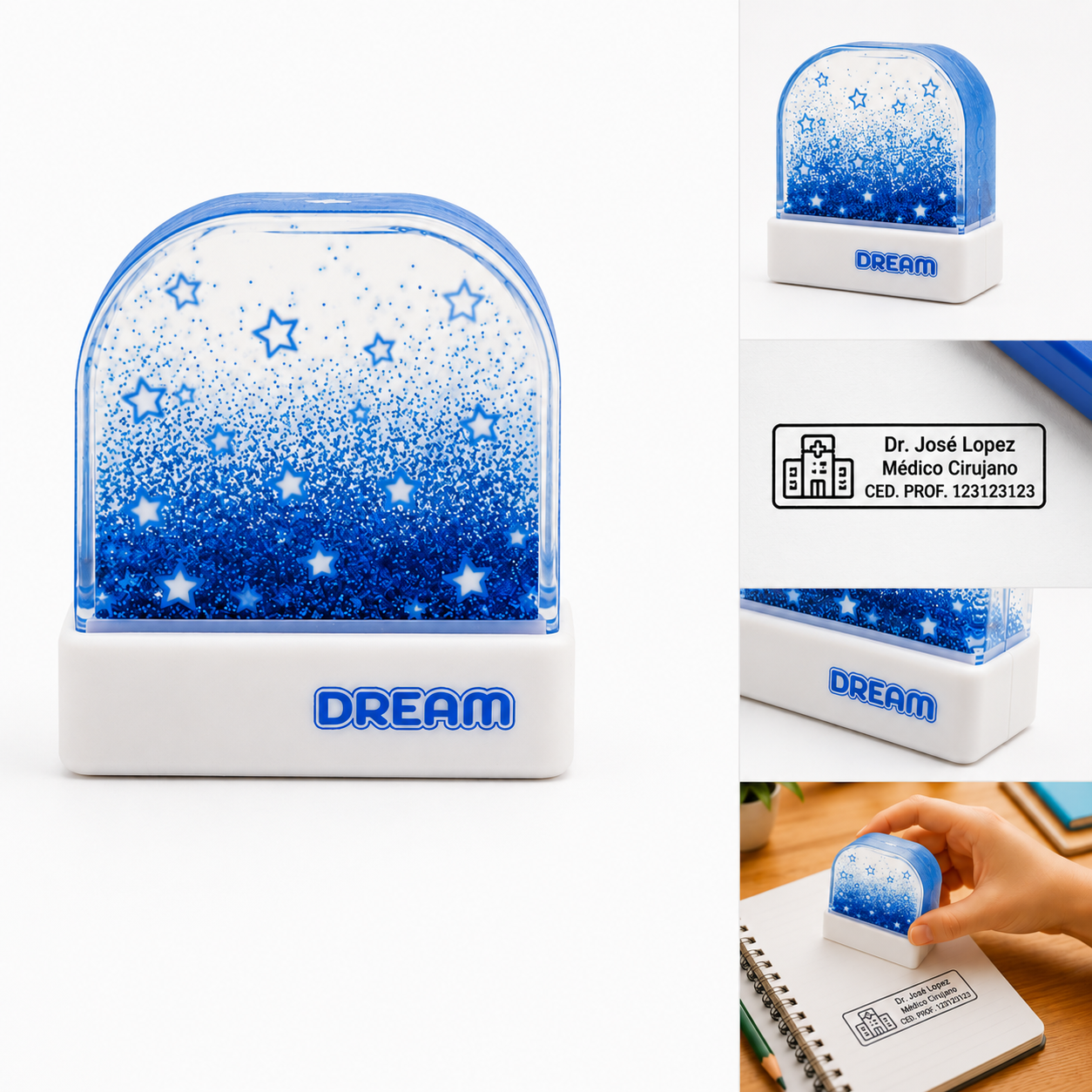 Sello Personalizado Autoentintable Dream Blue para Médico, Maestro y Oficina