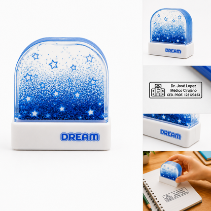 Sello Personalizado Autoentintable Dream Blue para Médico, Maestro y Oficina