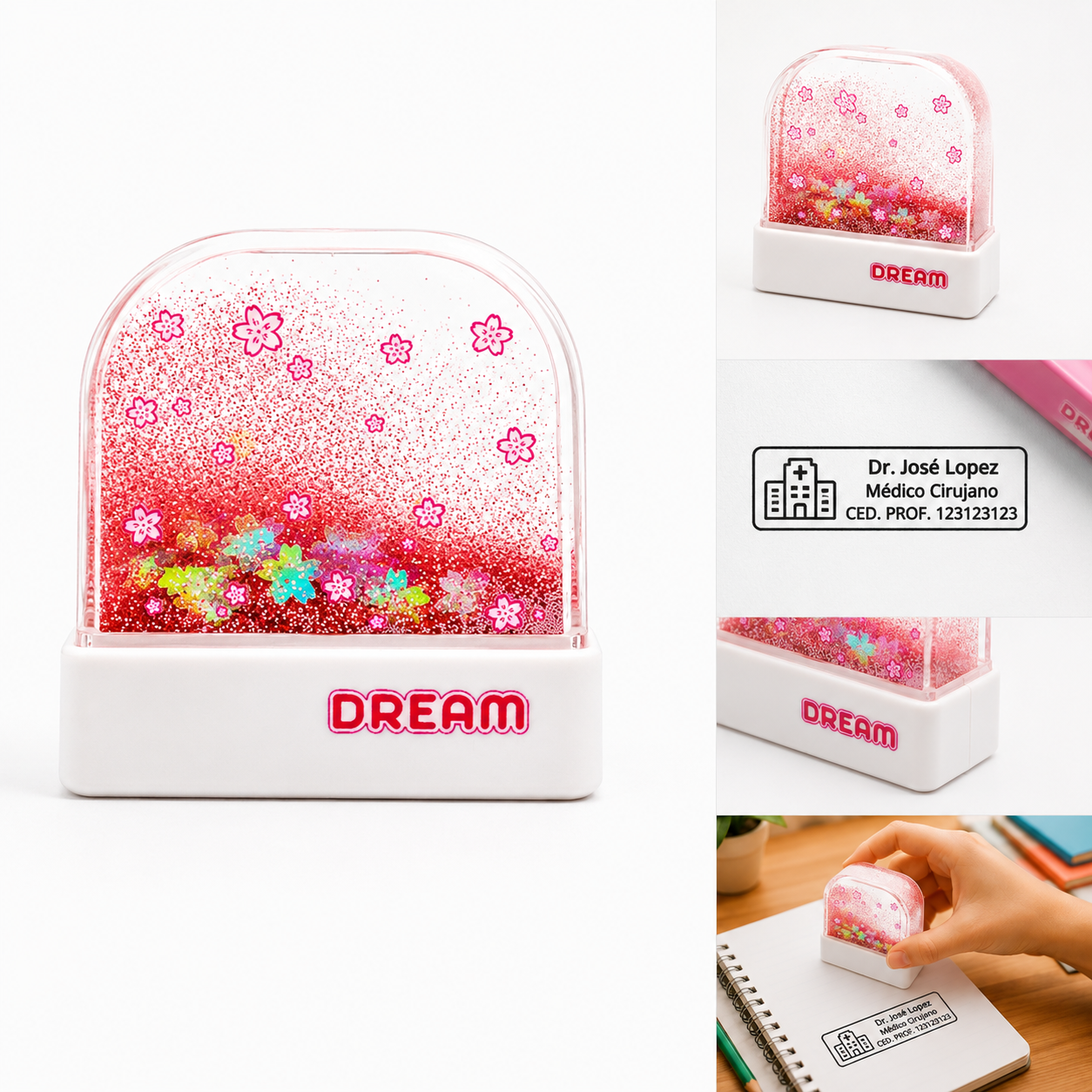 Sello Personalizado Autoentintable Dream Red para Médico, Maestro y Oficina