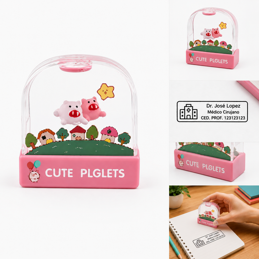 Sello Personalizado Autoentintable Cute Pigglets para Médico, Maestro y Oficina