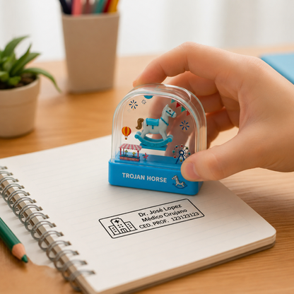 Sello Personalizado Autoentintable Trojan Horse para Médico, Maestro y Oficina