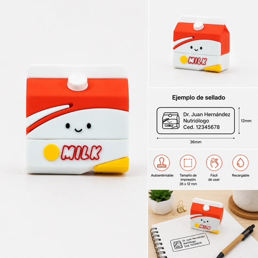 Sello Personalizado Autoentintable Bote de Leche
